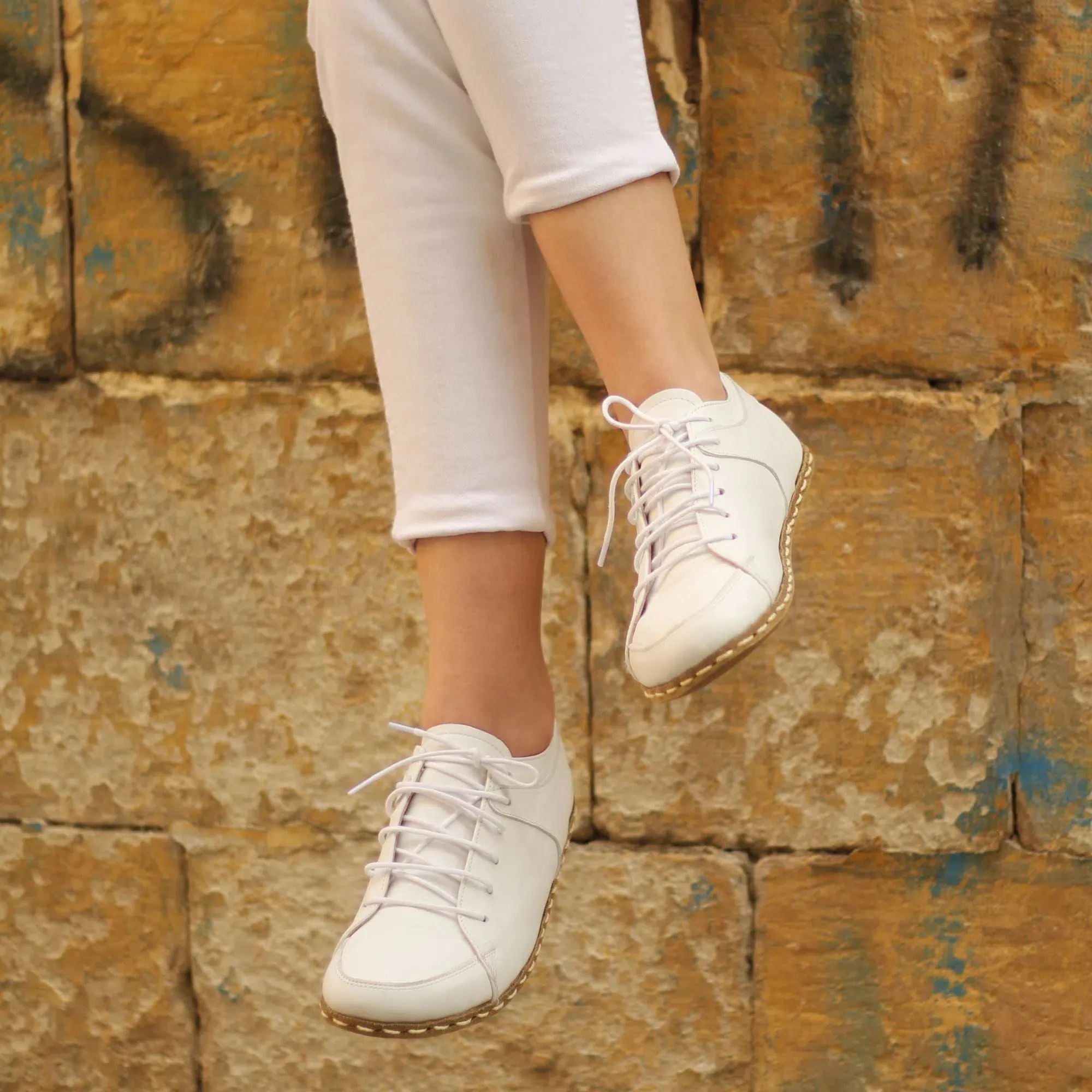 Handmade Women's White Leather Barefoot Sneakers