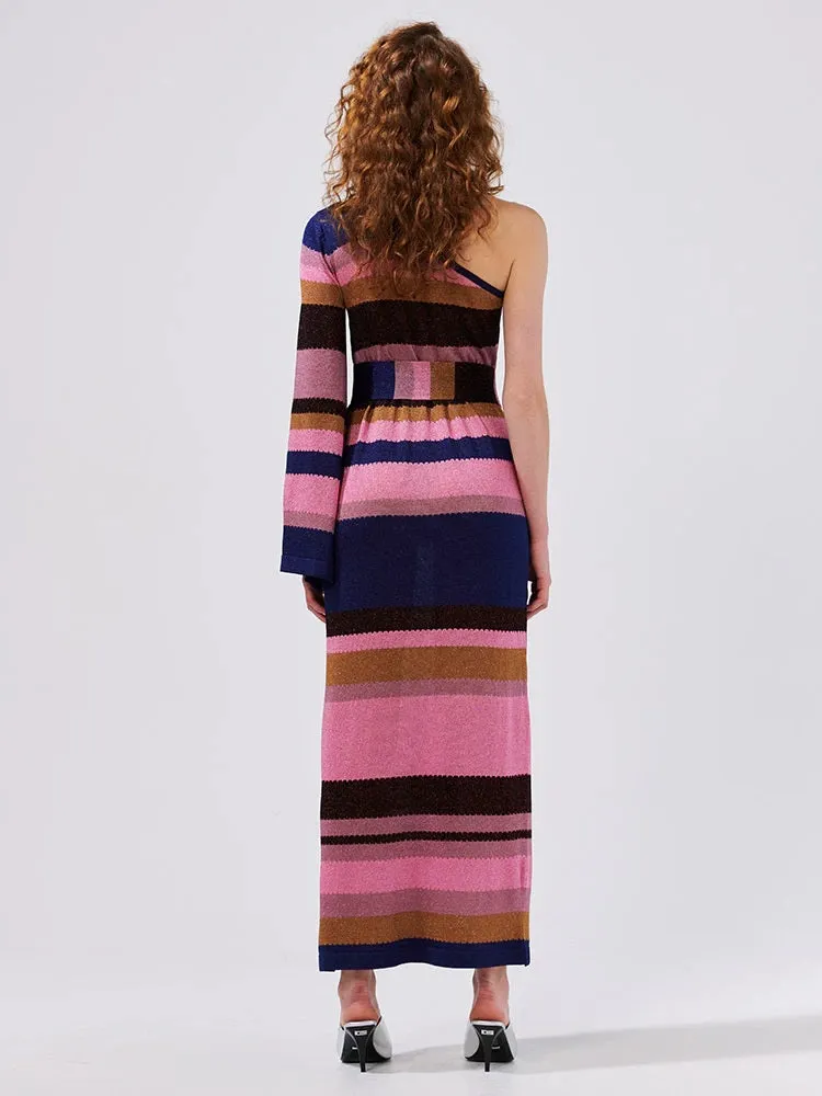 Hayley Menzies Shimmer Stripe One Sleeve Maxi Dress