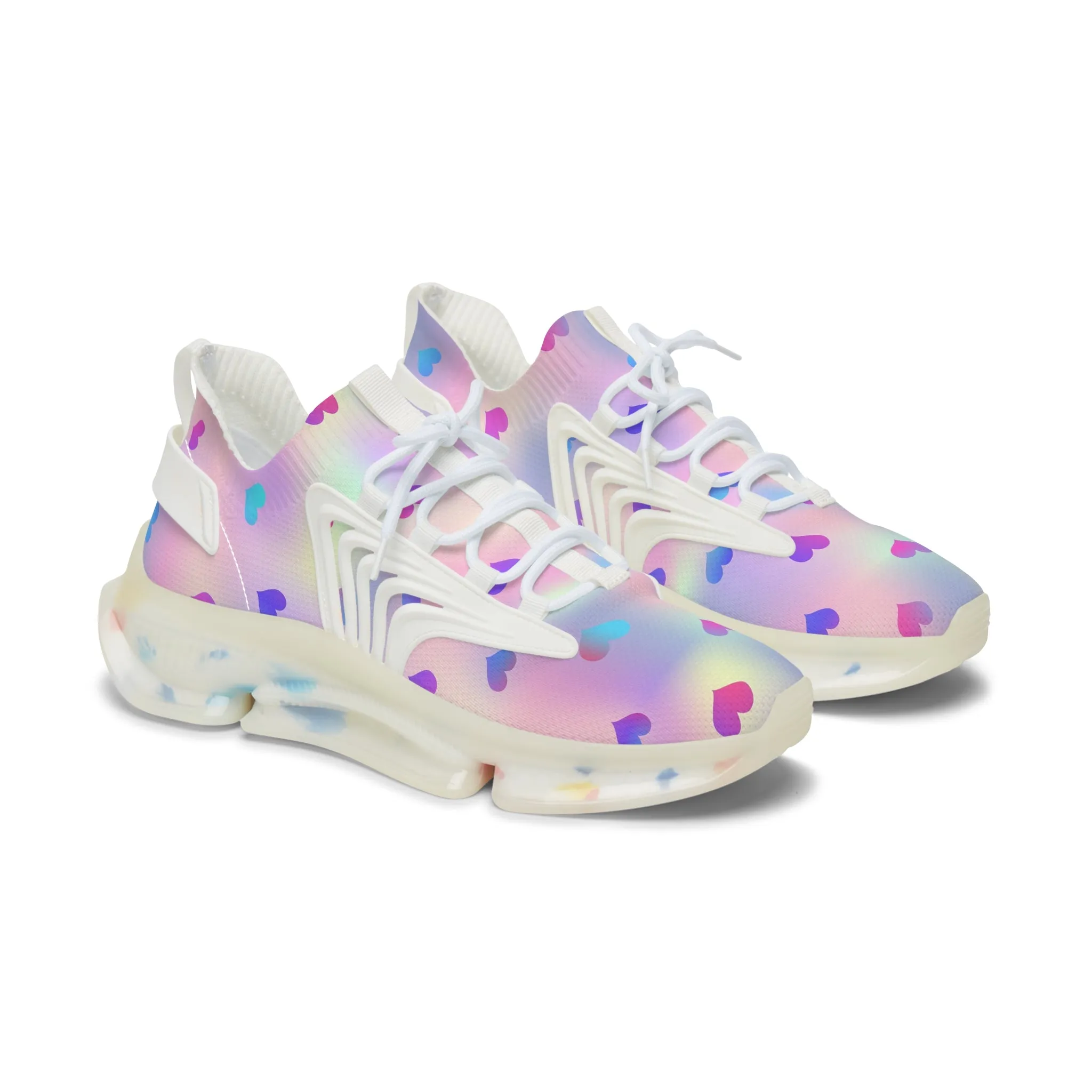 Holographic Hearts Women's Mesh Sneakers