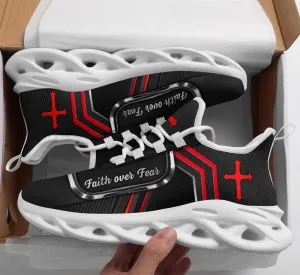 Jesus Faith Over Fear Running Sneakers White And Black Max Soul Shoes - Christian Shoes For Men And Women