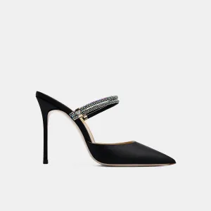 Julia Black Satin Mule Heels