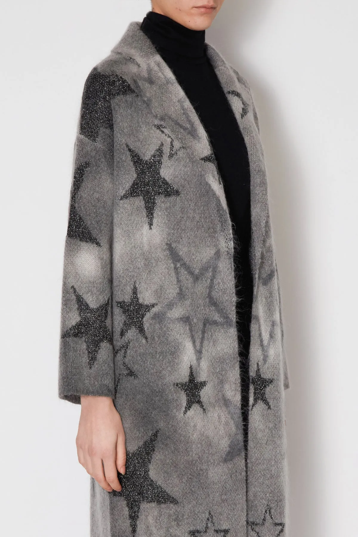 Kaos Star Knit Open Front Long Cardi Grey