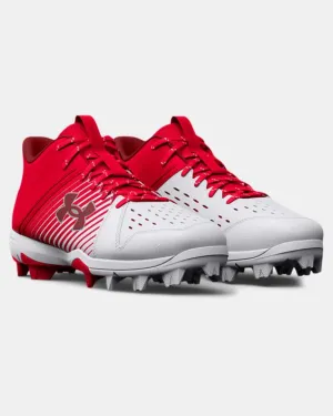 Kids' UA Leadoff Mid RM Jr. Baseball Cleat - Red/White