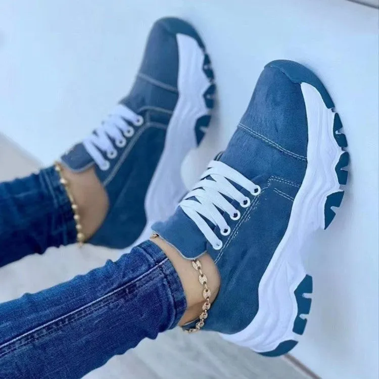 Lace-Up Round Neck Platform Sneakers