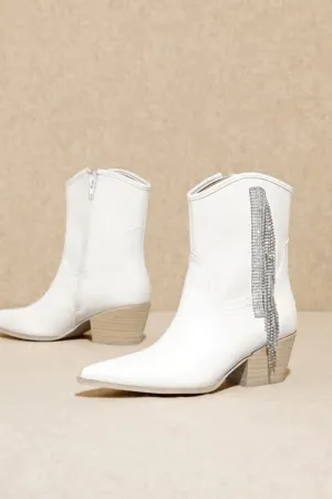 Layla White silver Fringe Booties