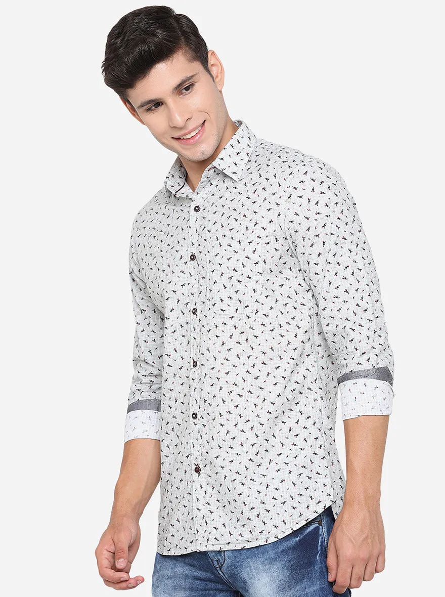 Light Blue Printed Slim Fit Semi Casual Shirt | JadeBlue