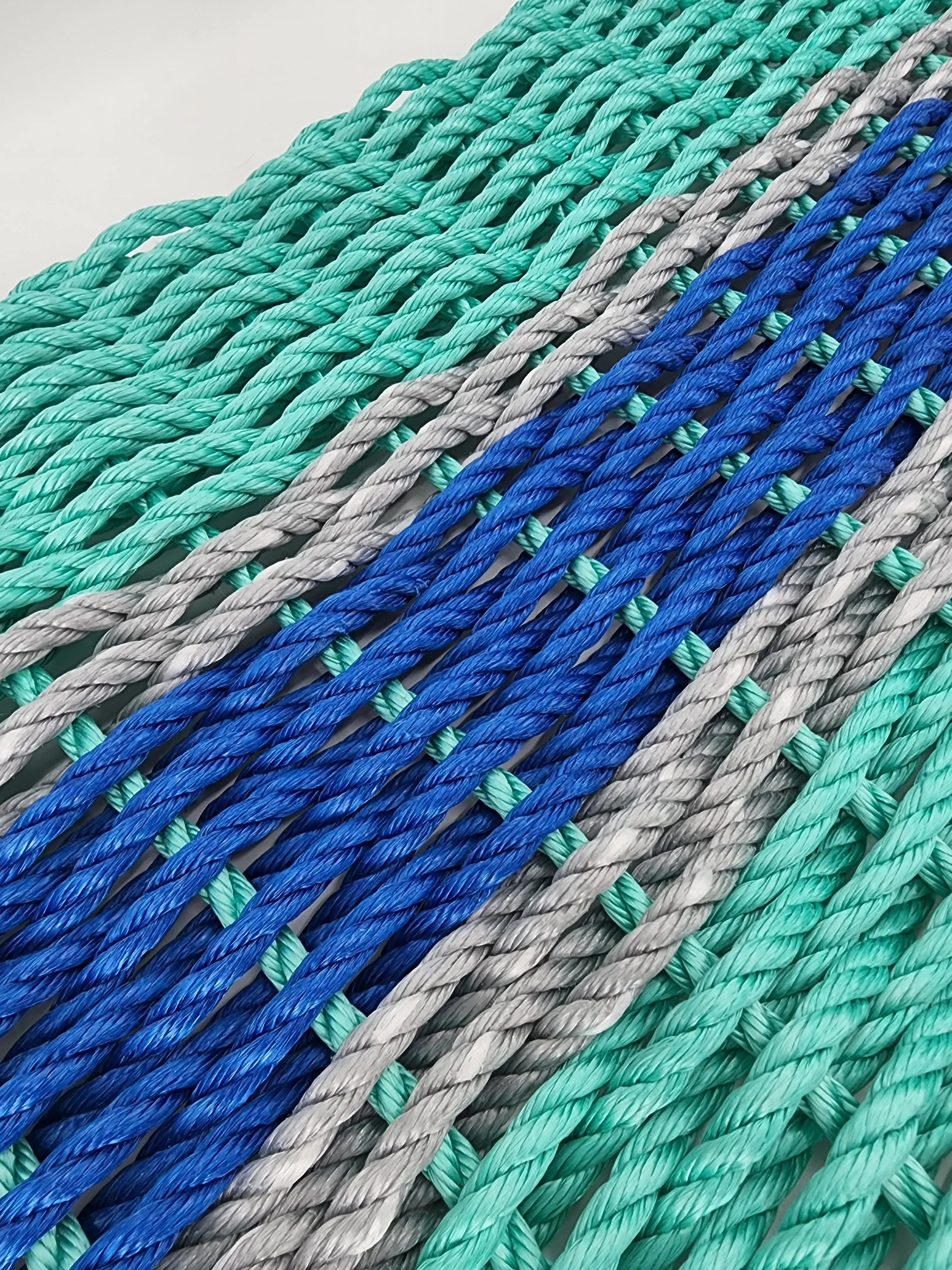 Lobster Rope Door Mat, Teal and Blue, Light Gray accents