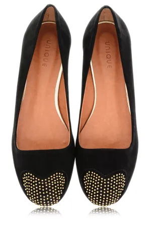 LOVE ME Black Studded-Toe Ballerinas