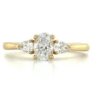 Lyla - 14ct Yellow Gold .63ct Laboratory Grown Oval Centre and Side Pear Diamond Engagement Ring