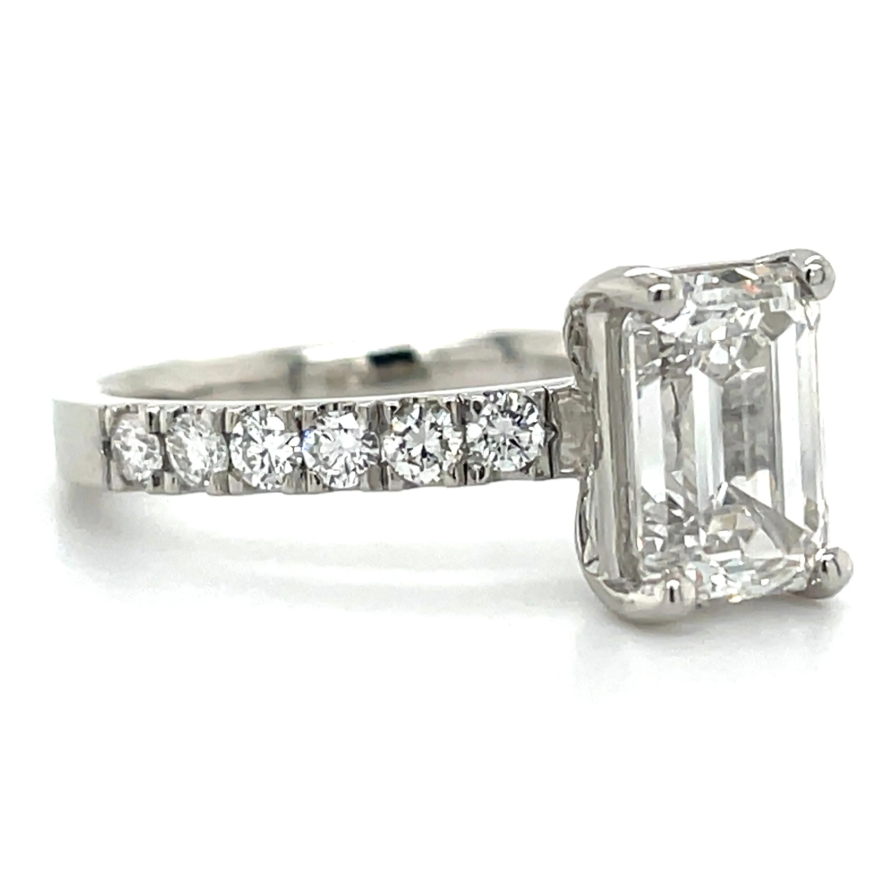 Maisie - Platinum Emerald Cut Laboratory Grown Diamond Engagement Ring With Stone Set Shoulders