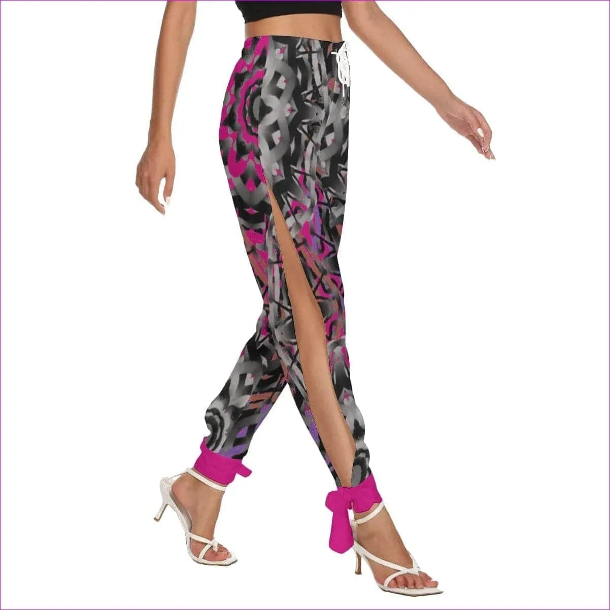 Mandala Graffiti Womens Side Seam Cutout Pants With Bottom Strap