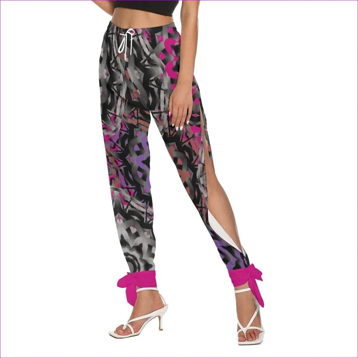 Mandala Graffiti Womens Side Seam Cutout Pants With Bottom Strap