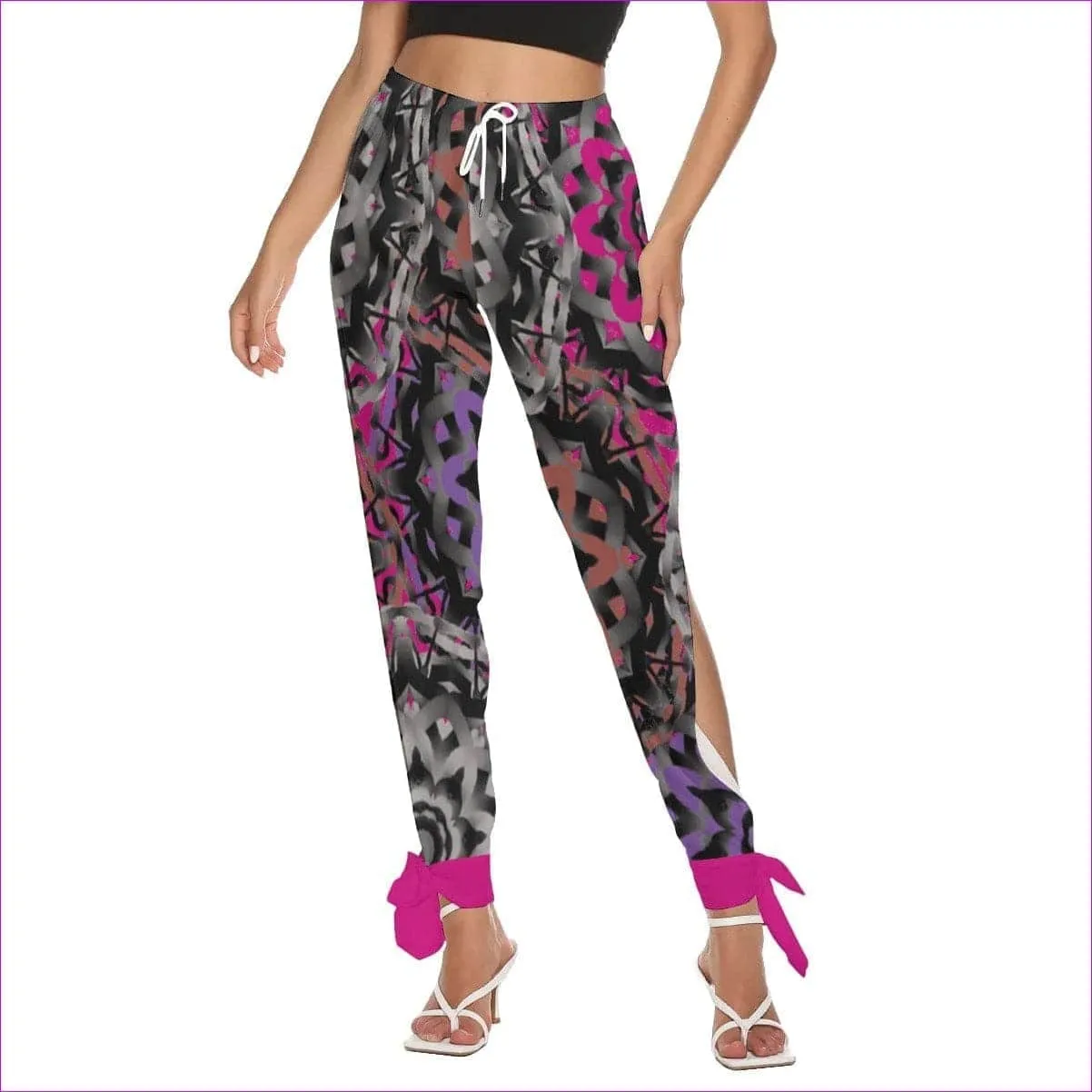 Mandala Graffiti Womens Side Seam Cutout Pants With Bottom Strap