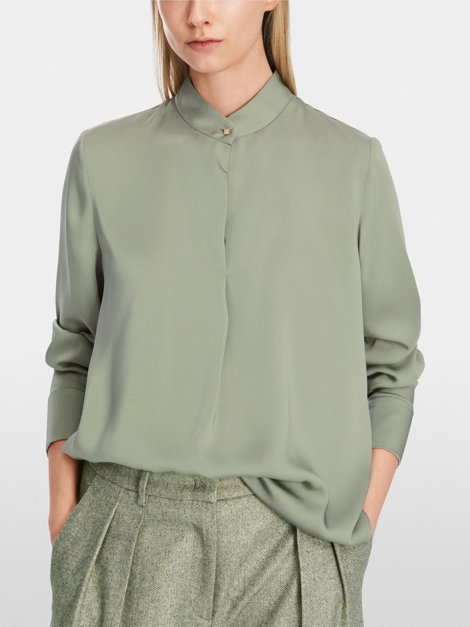 Marc Cain Blouse With Stand Up Collar Frozen Sage