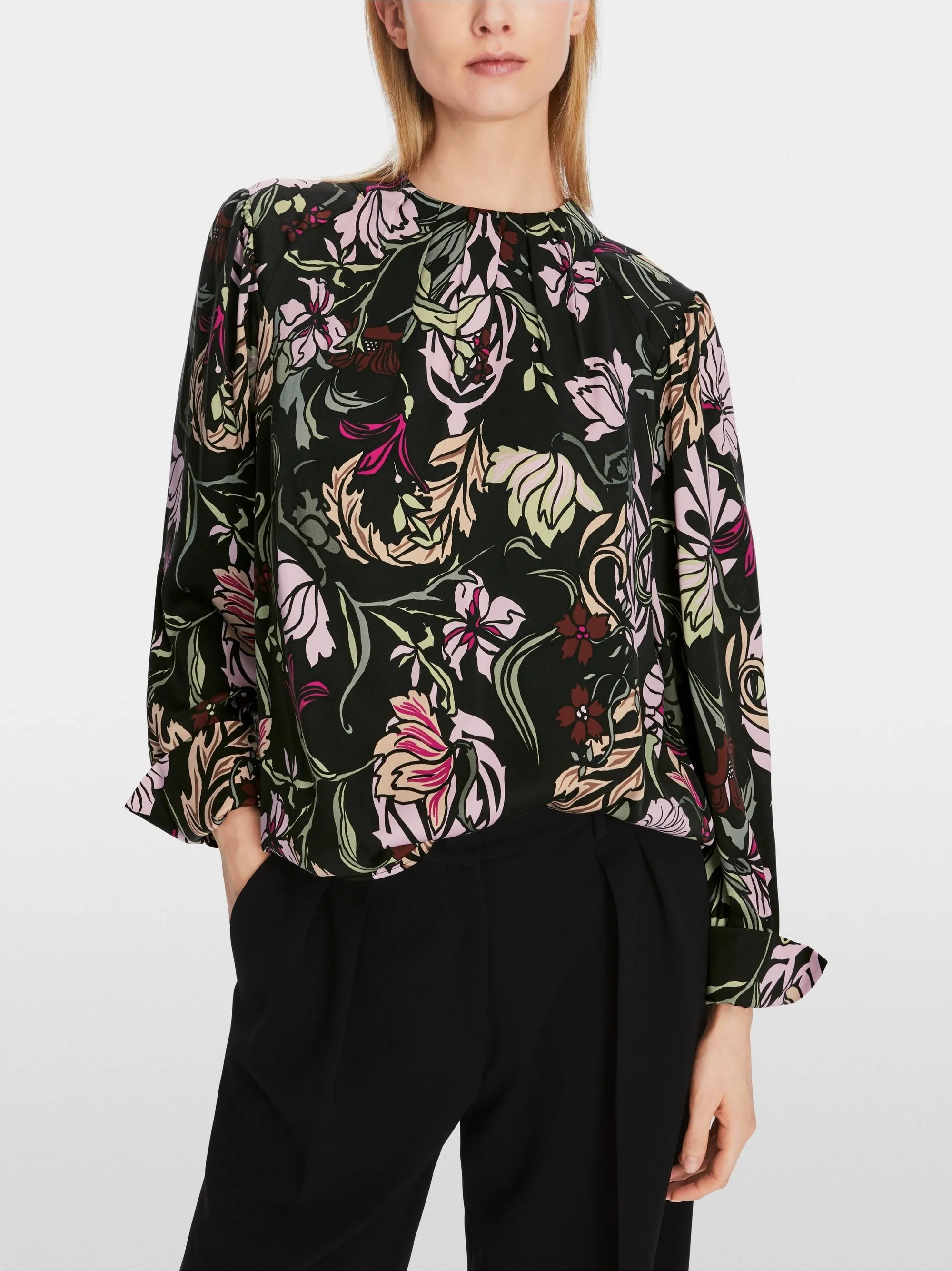 Marc Cain Slip Blouse Black Flower Print