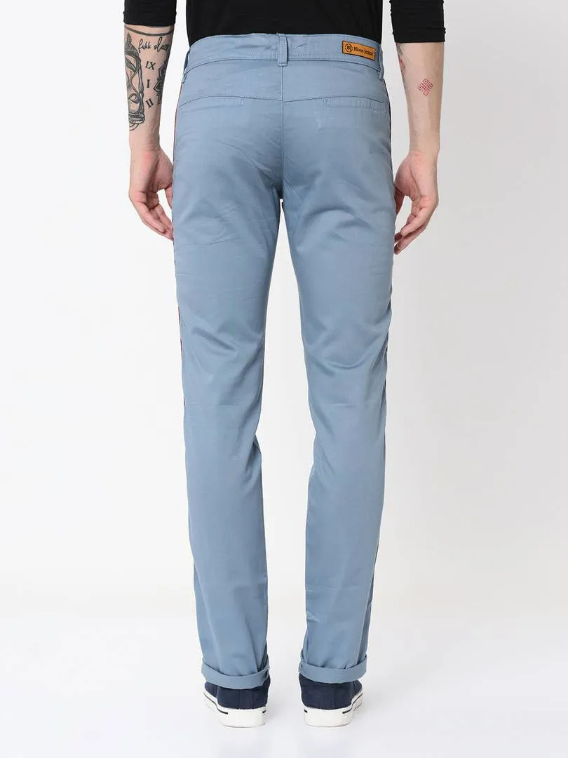 Men's Blue Cotton Blend Solid Slim Fit Casual Trouser