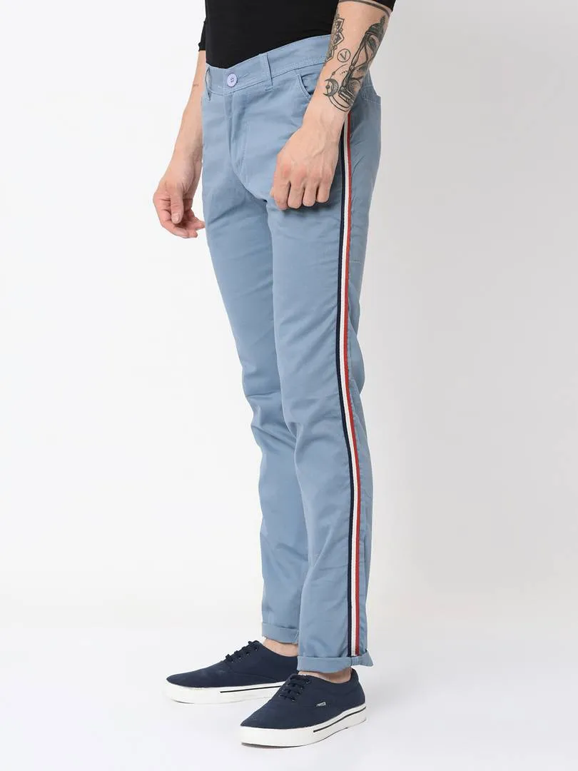 Men's Blue Cotton Blend Solid Slim Fit Casual Trouser