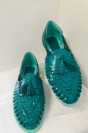 Mexican Handmade Leather Sandals Turquoise with tassels