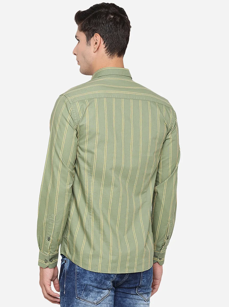 Mineral Green Striped Slim Fit Casual Shirt | JadeBlue