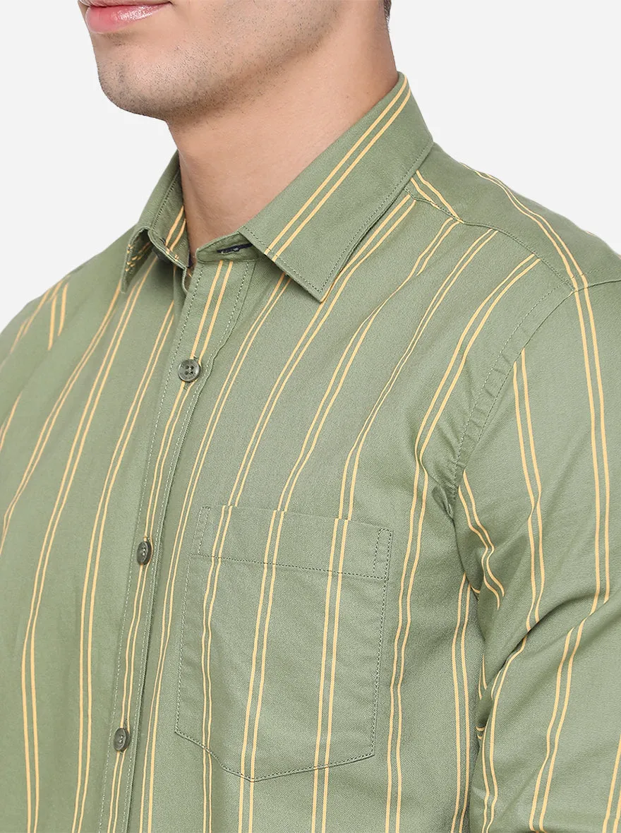 Mineral Green Striped Slim Fit Casual Shirt | JadeBlue