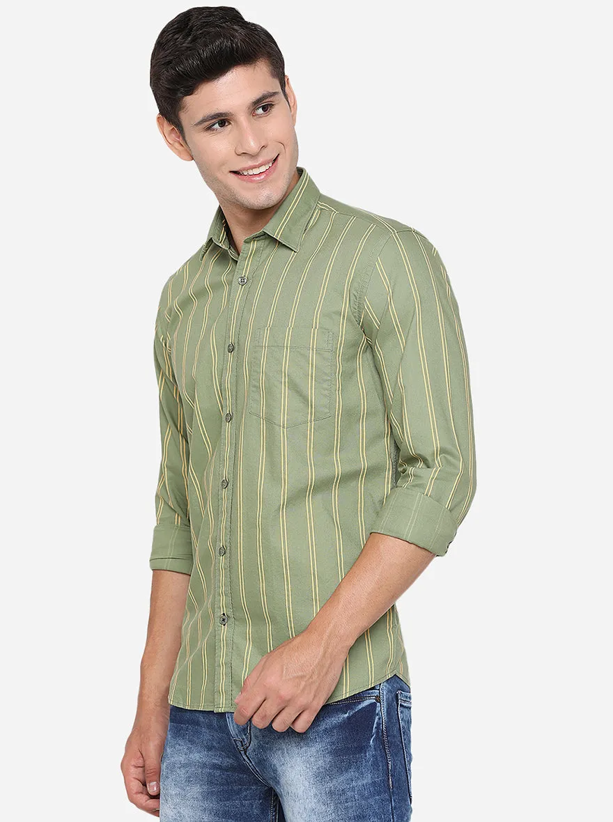 Mineral Green Striped Slim Fit Casual Shirt | JadeBlue