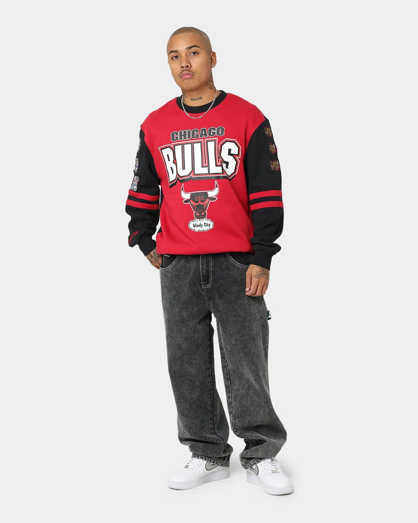 Mitchell & Ness Chicago Bulls All Over Print Crewneck 2.0 Scarlet