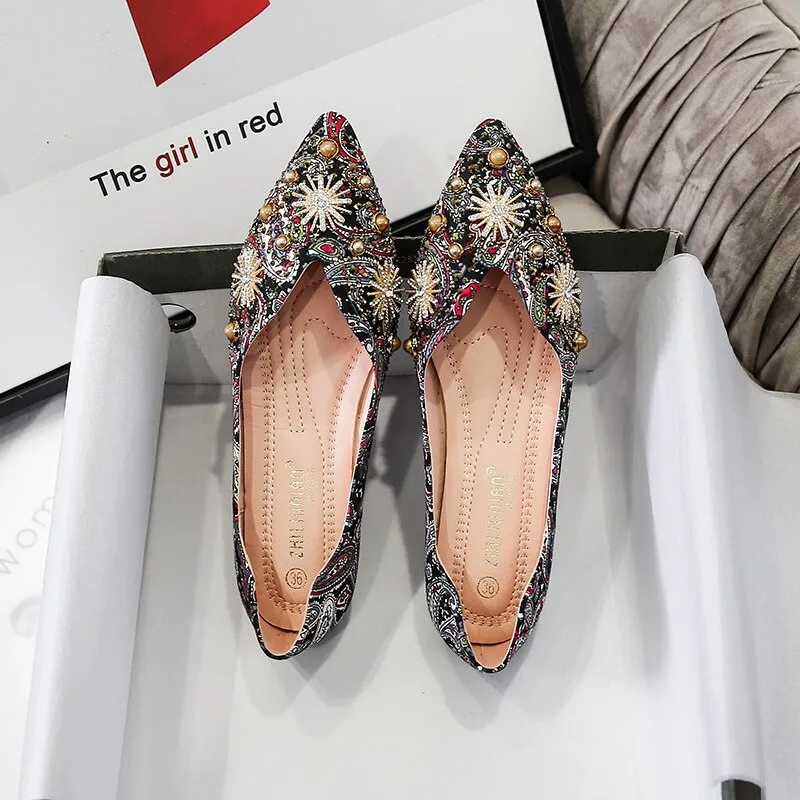 Nanccy  Elegant Comfortable Lady Fashion Rhinestone Soft Bees Rhinestone Flowers Flat