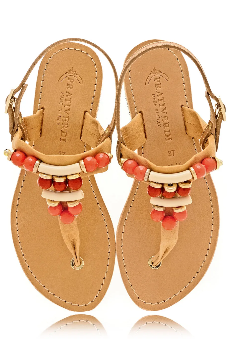 NAROVA Coral Beaded T-Bar Sandals