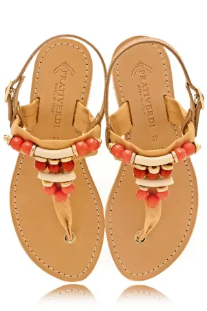 NAROVA Coral Beaded T-Bar Sandals