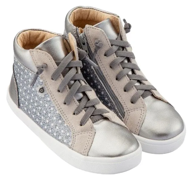 Old Soles Boy's and Girl's Street Glam High Top Leather Sneakers, Star Glam Gunmetal