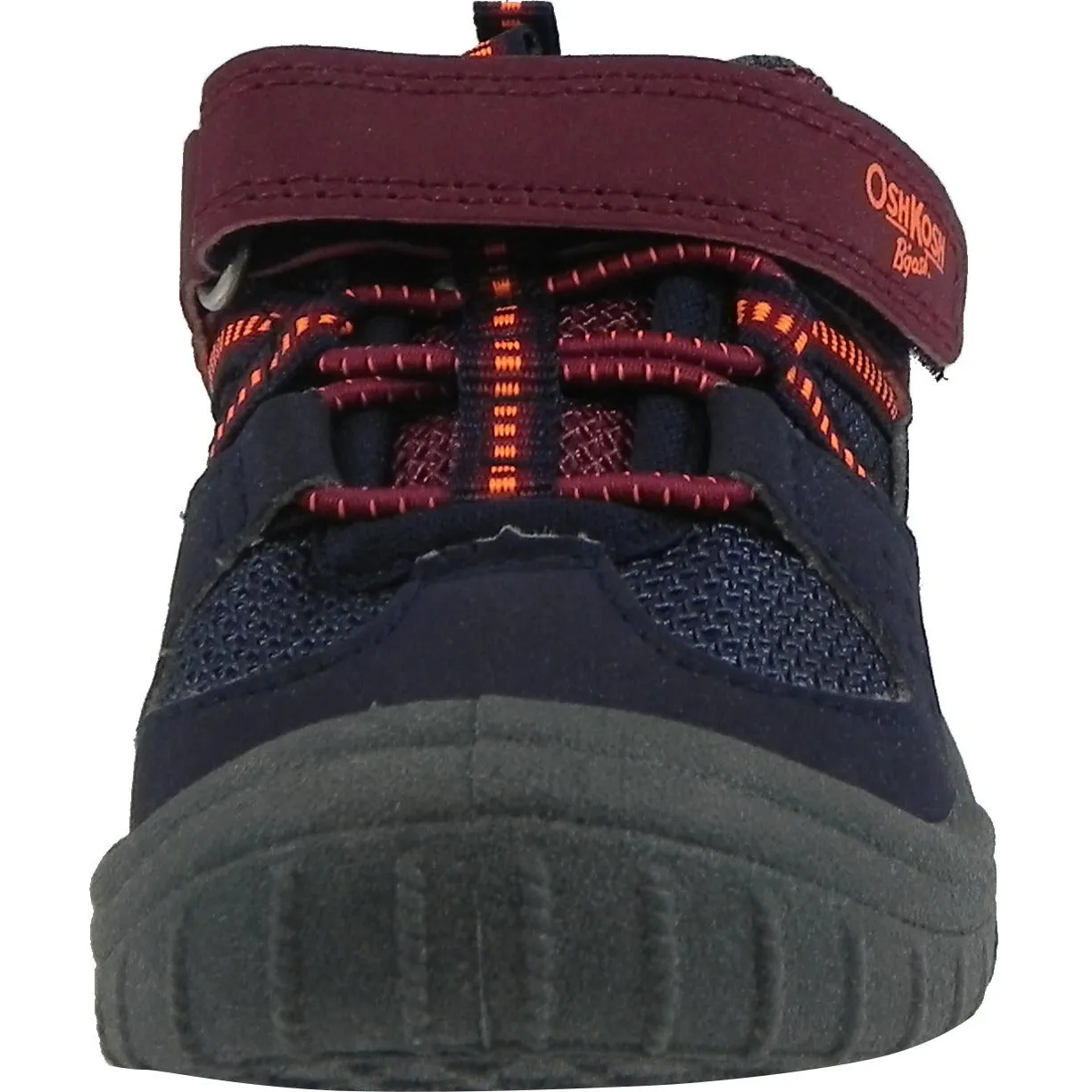 OshKosh Girl's and Boy's Hallux Elastic Lace Hook and Loop Slip On Adventure Sneaker Navy/Burgundy