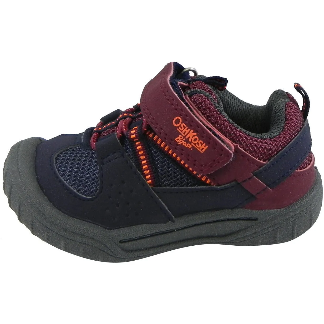 OshKosh Girl's and Boy's Hallux Elastic Lace Hook and Loop Slip On Adventure Sneaker Navy/Burgundy