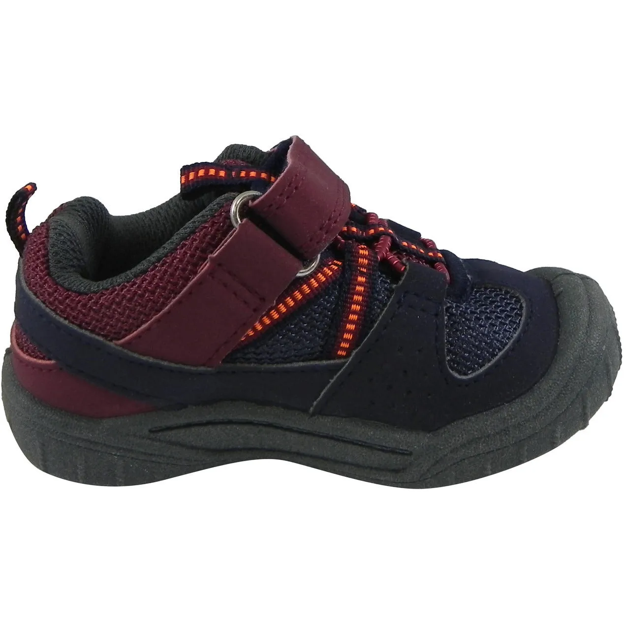 OshKosh Girl's and Boy's Hallux Elastic Lace Hook and Loop Slip On Adventure Sneaker Navy/Burgundy