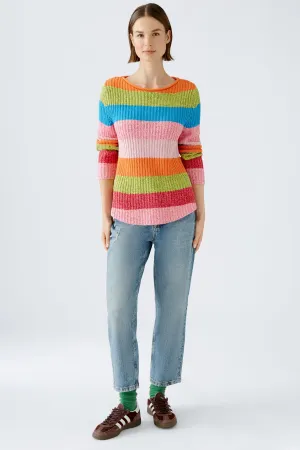 Oui Knit Ribbed Sweater With Multi Stripes