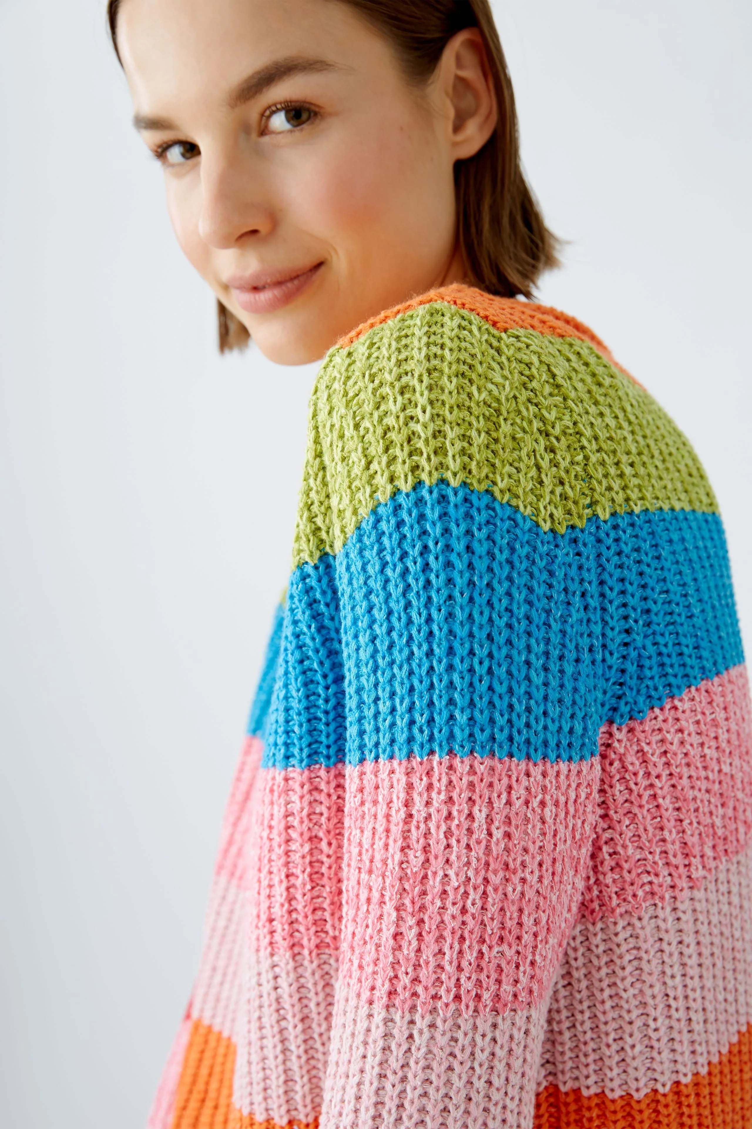 Oui Knit Ribbed Sweater With Multi Stripes