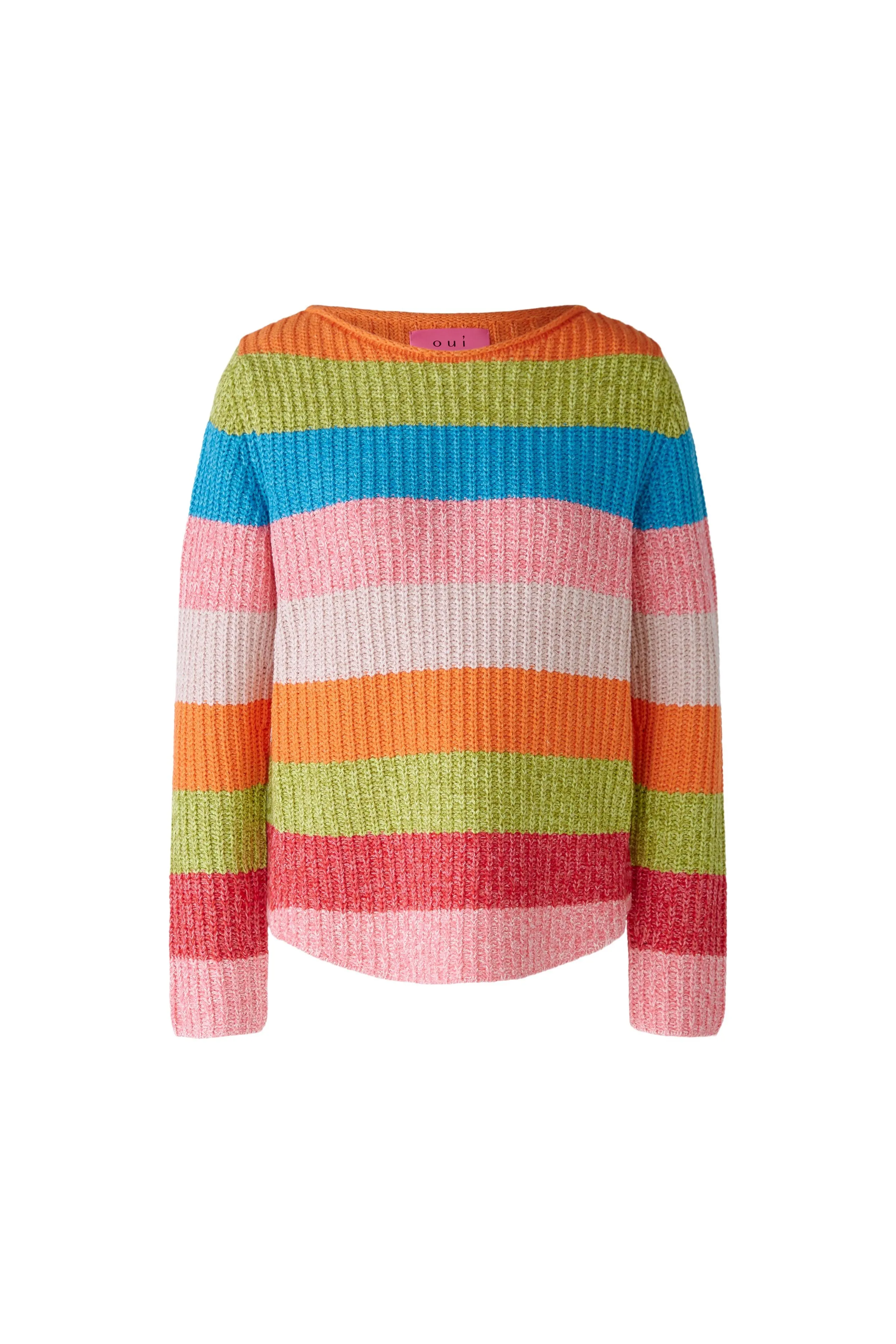 Oui Knit Ribbed Sweater With Multi Stripes