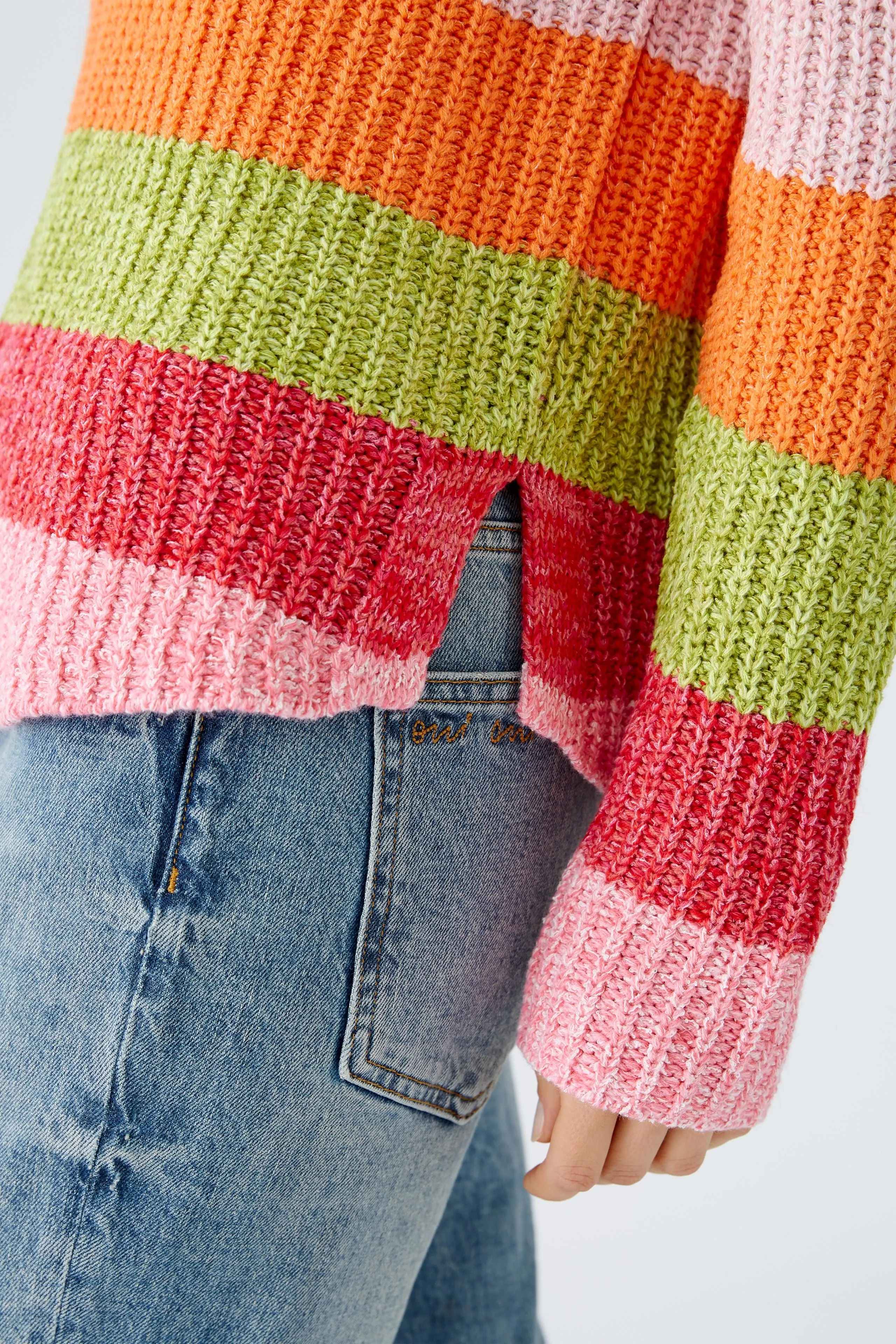 Oui Knit Ribbed Sweater With Multi Stripes