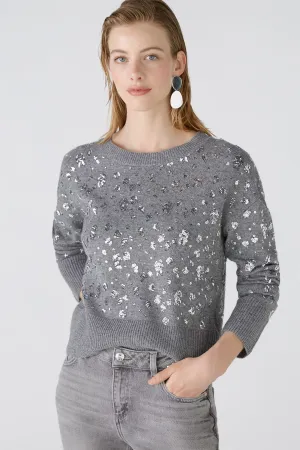 Oui Shiny Sequined Knit Sweater Grey