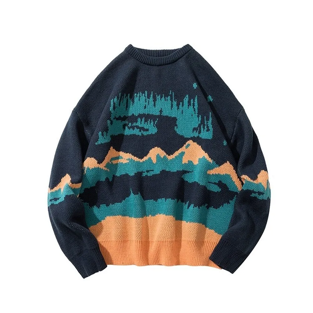 Oversized Winter Men Sweater - Mountain Pattern