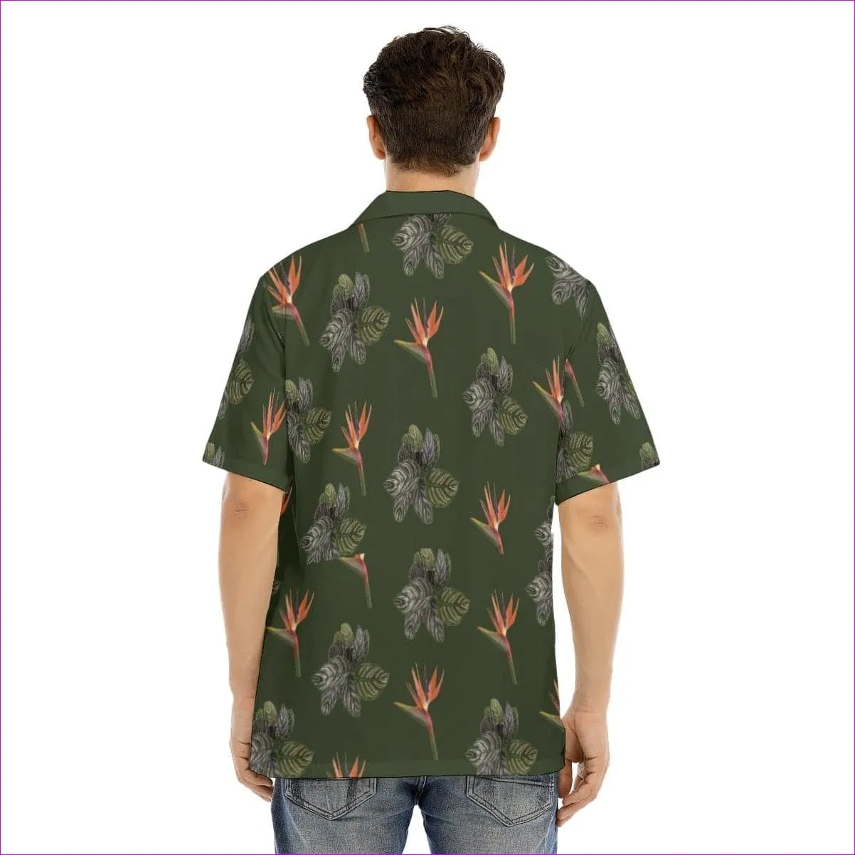 Paradise Men's Army Green Hawaiian Shirt With Button Closure