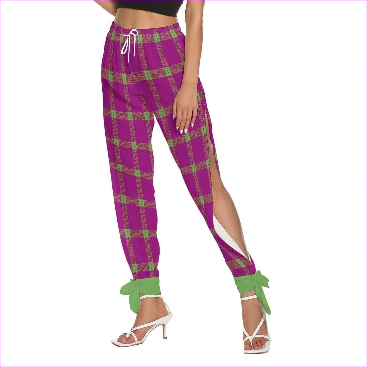 Perfusion Plaid Womens Side Seam Cutout Pants With Bottom Strap