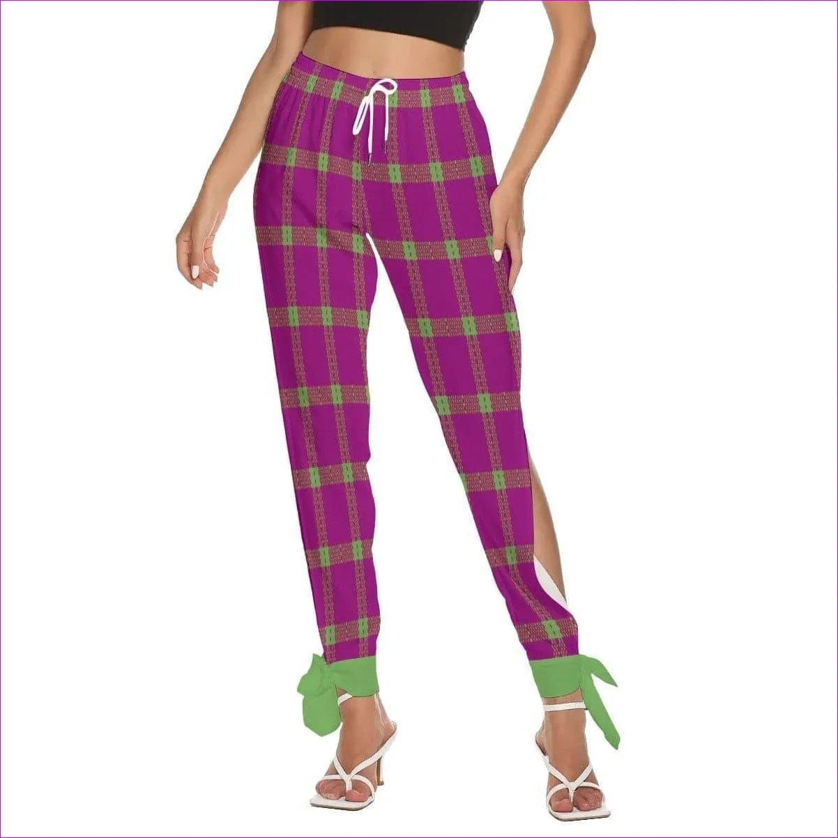 Perfusion Plaid Womens Side Seam Cutout Pants With Bottom Strap