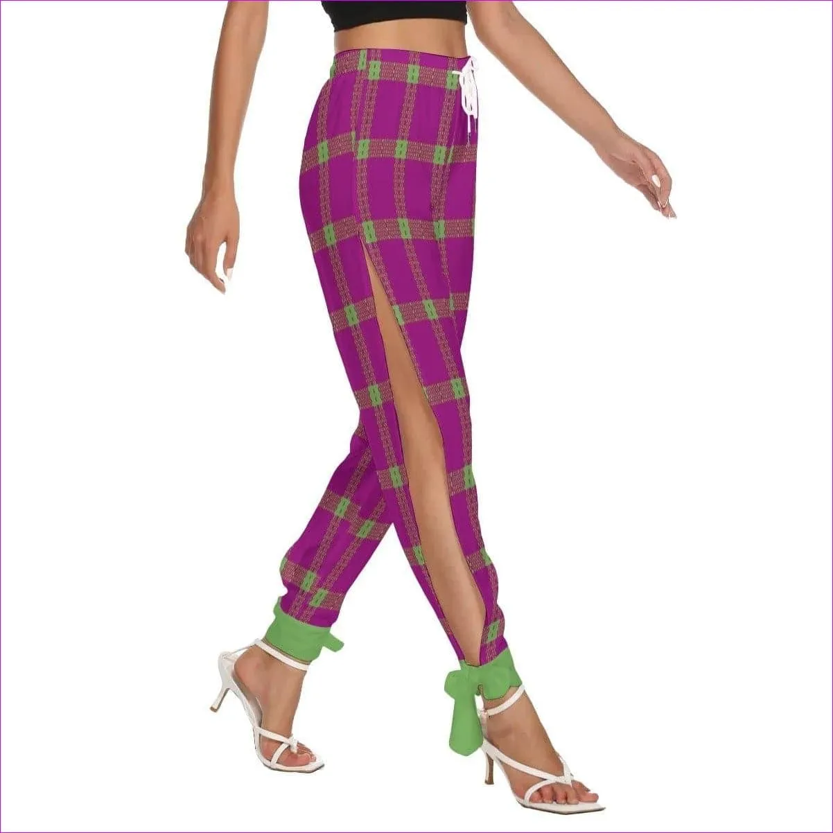 Perfusion Plaid Womens Side Seam Cutout Pants With Bottom Strap