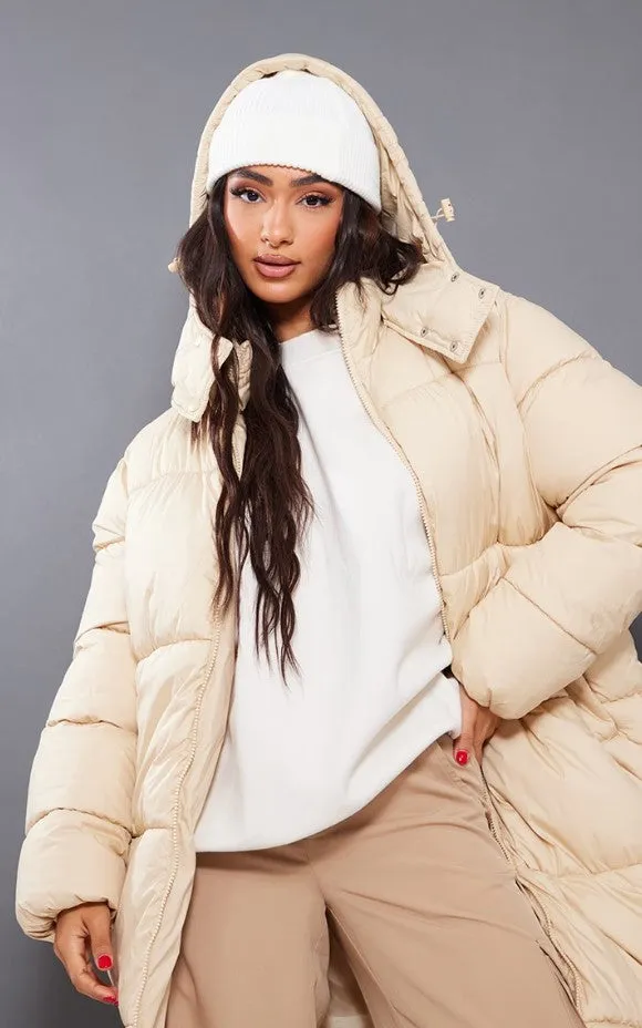 Petite Camel Long Puffer Coat