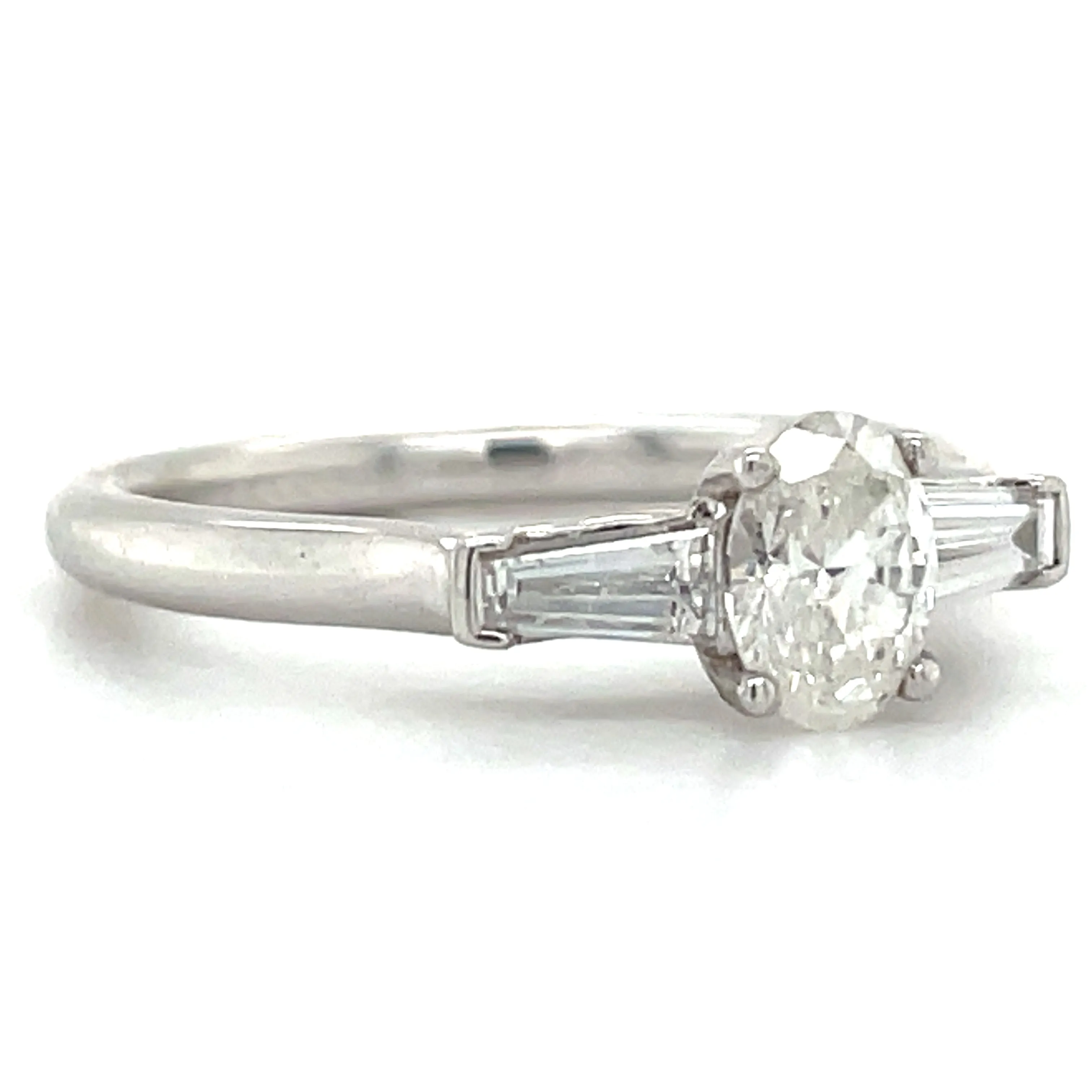 Platinum GIA Oval Diamond Engagement Ring with Baguette Side Stones