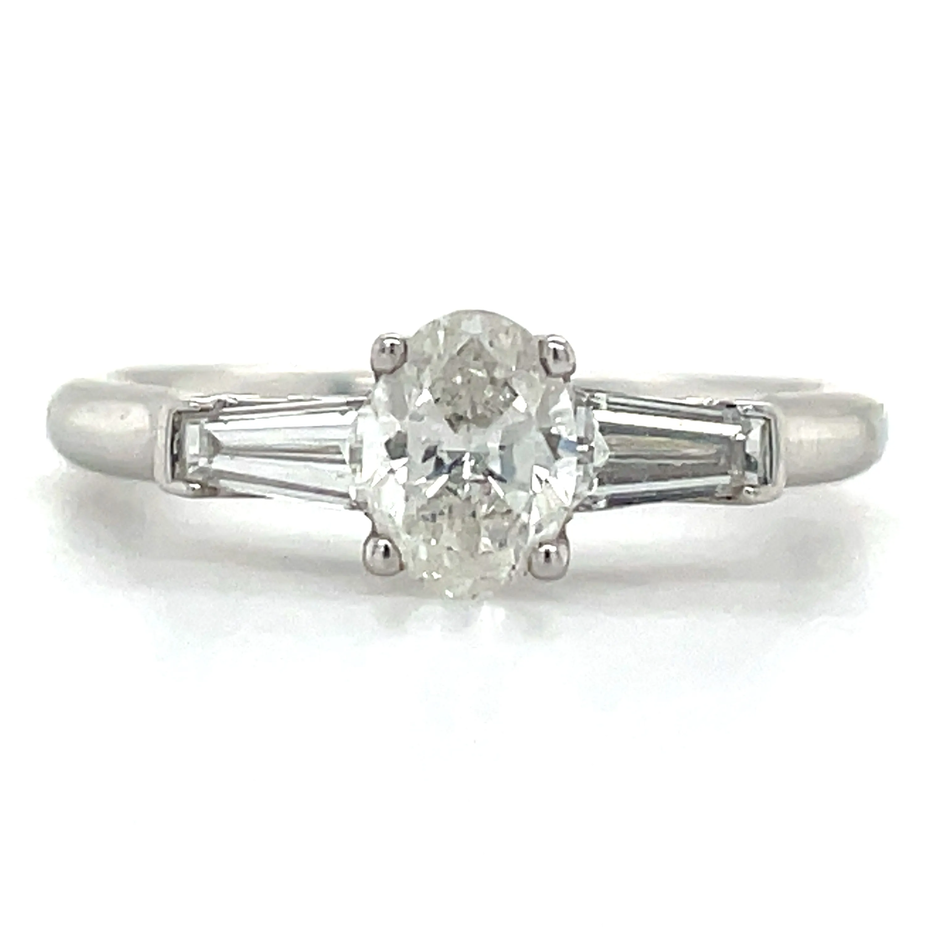 Platinum GIA Oval Diamond Engagement Ring with Baguette Side Stones