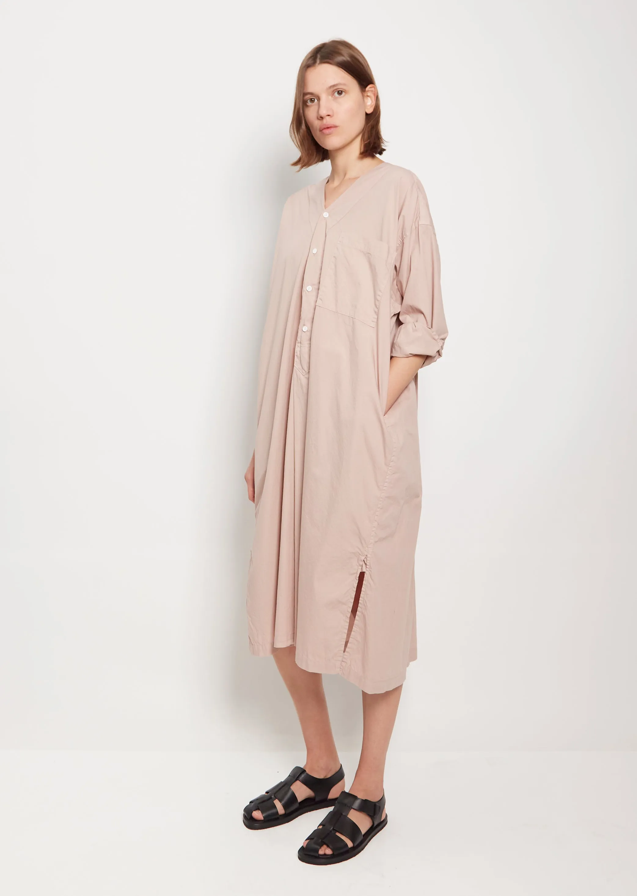 Pleated Sleeping Shirt Dress — Old Rose