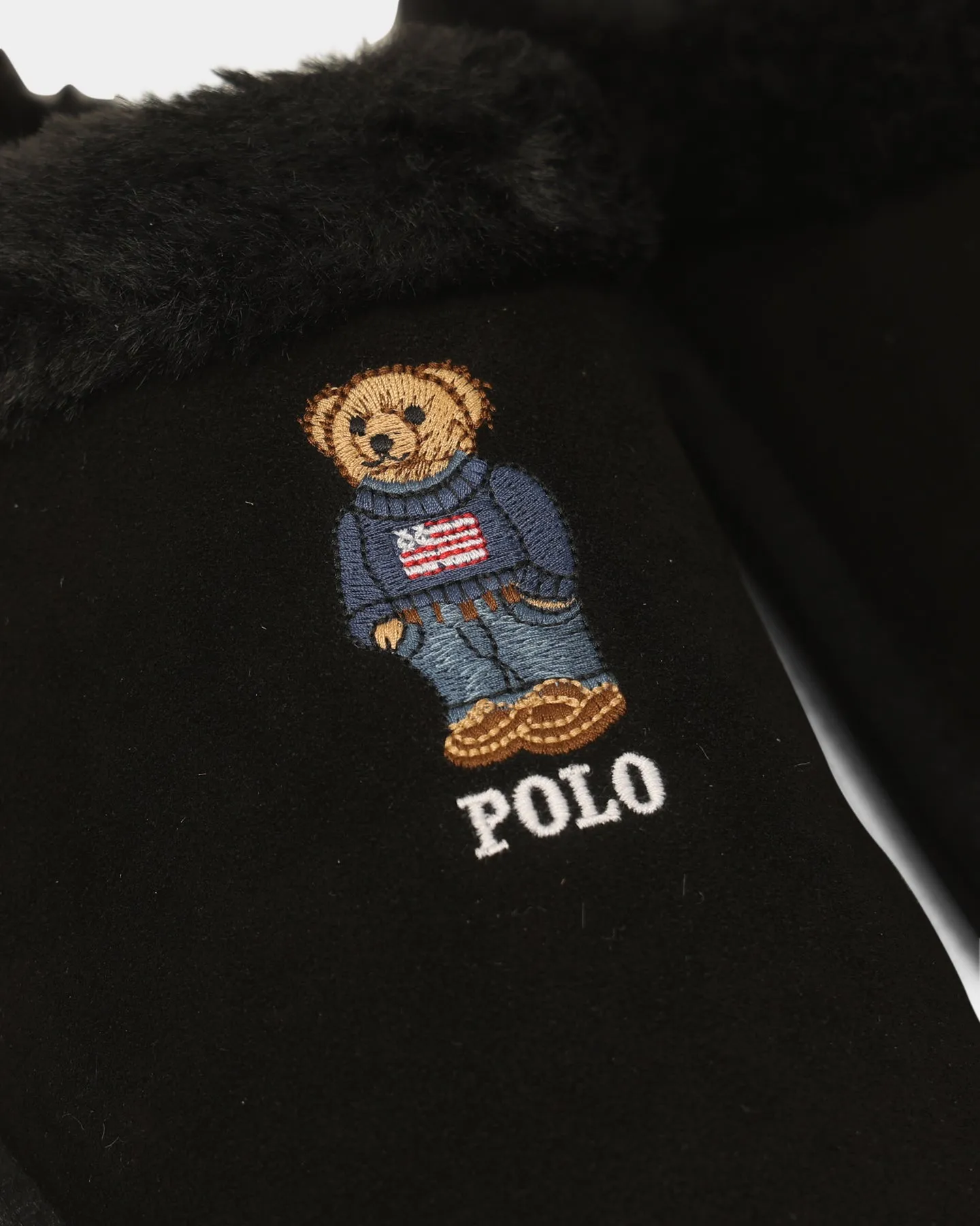 Polo Ralph Lauren Women's Kayleigh Scuff Bear Slipper Black Suede