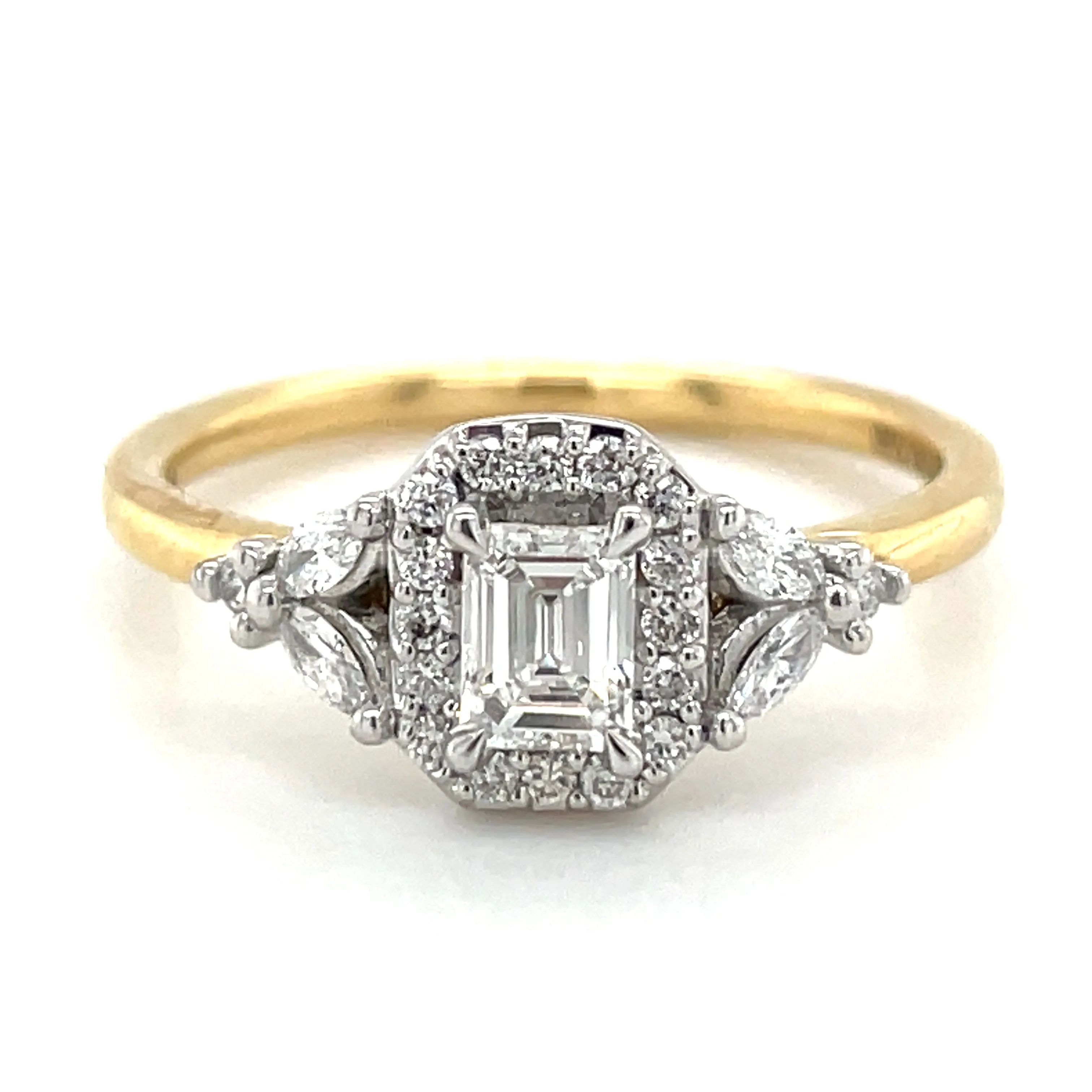 Quinn - 18ct Yellow Gold 0.54ct Emerald Cut Halo Earth Grown Diamond Engagement Ring