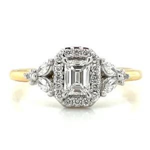 Quinn - 18ct Yellow Gold 0.54ct Emerald Cut Halo Earth Grown Diamond Engagement Ring